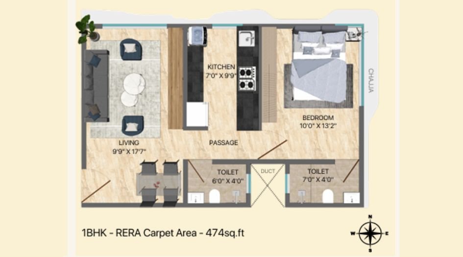 Neurata-Aventus-Erica-Floor-Plani-1 BHK-474 Sqft